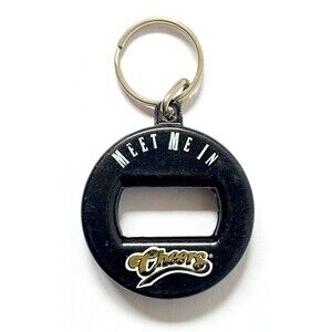 Meet Me In Cheers Keychain Black White Gold Vintage Metal Bottle Opener Logo